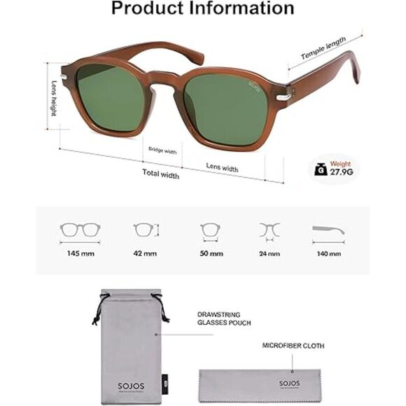 SOJOS Vintage Retro Square Polarized Sunglasses for Men and Women SJ2382 main image 4